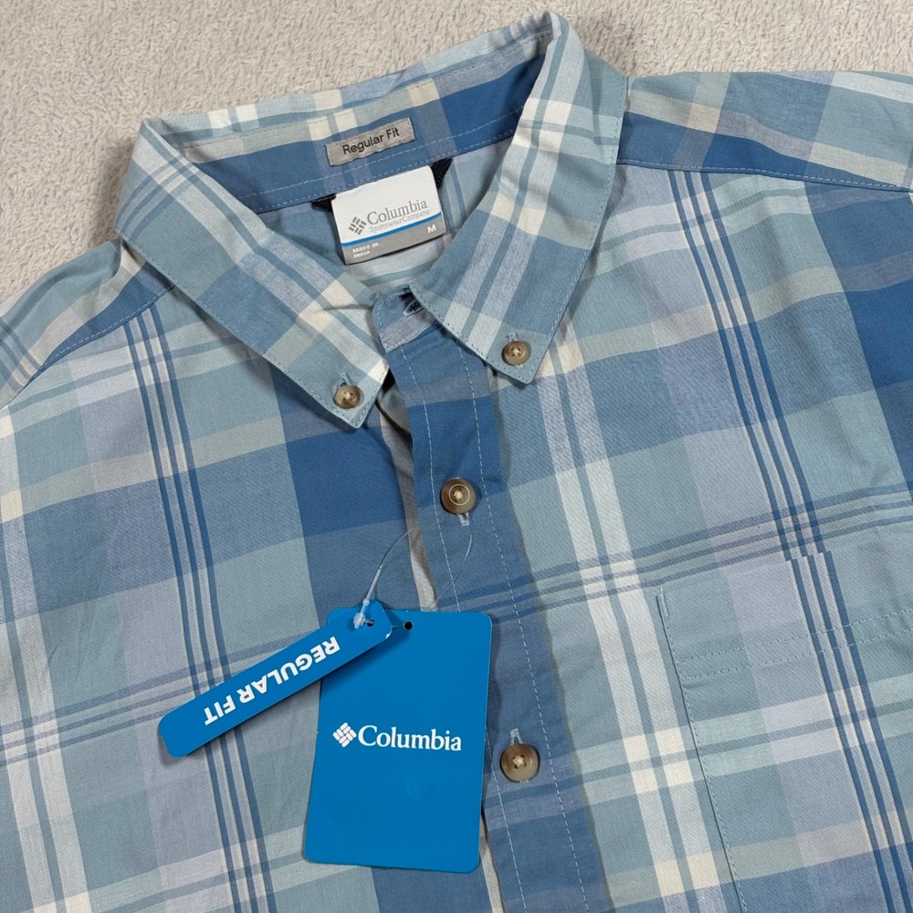 Columbia Mens Rapid Rivers II Short Sleeve Plaid Shirt Blue Gorpcore Medium
